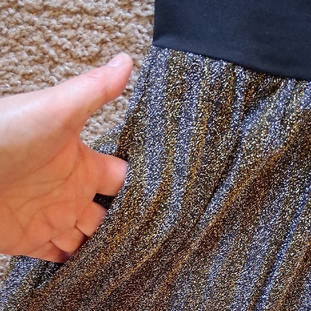 J. Crew Black Mock Neck Gold-Silver Metellic Bling Thread Maxi Dress - Picture 5 of 9